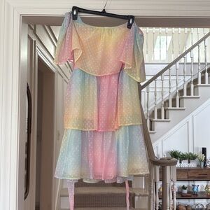 Vici Pastel Rainbow Off-Shoulder Mini Dress